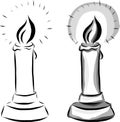 Set of two vector candles drawn by lines